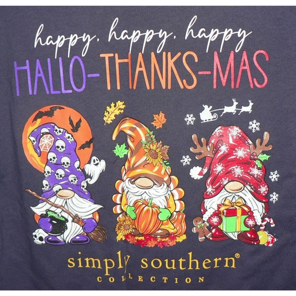 Simply Southern Kids Happy Everything Gnomes Long Sleeve Crew T-Shirt Navy MD$26